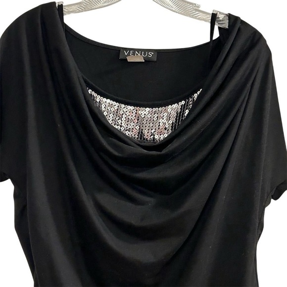 Venus Women's XL Black Cowl Neck Blouse with Sequin Detail - Picture 2 of 9